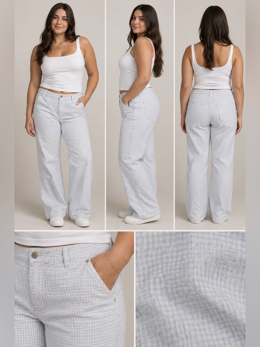 BDG Light Blue & White Gingham Wide Leg Pants NWT